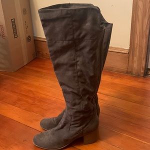 Knee high faux suede boots